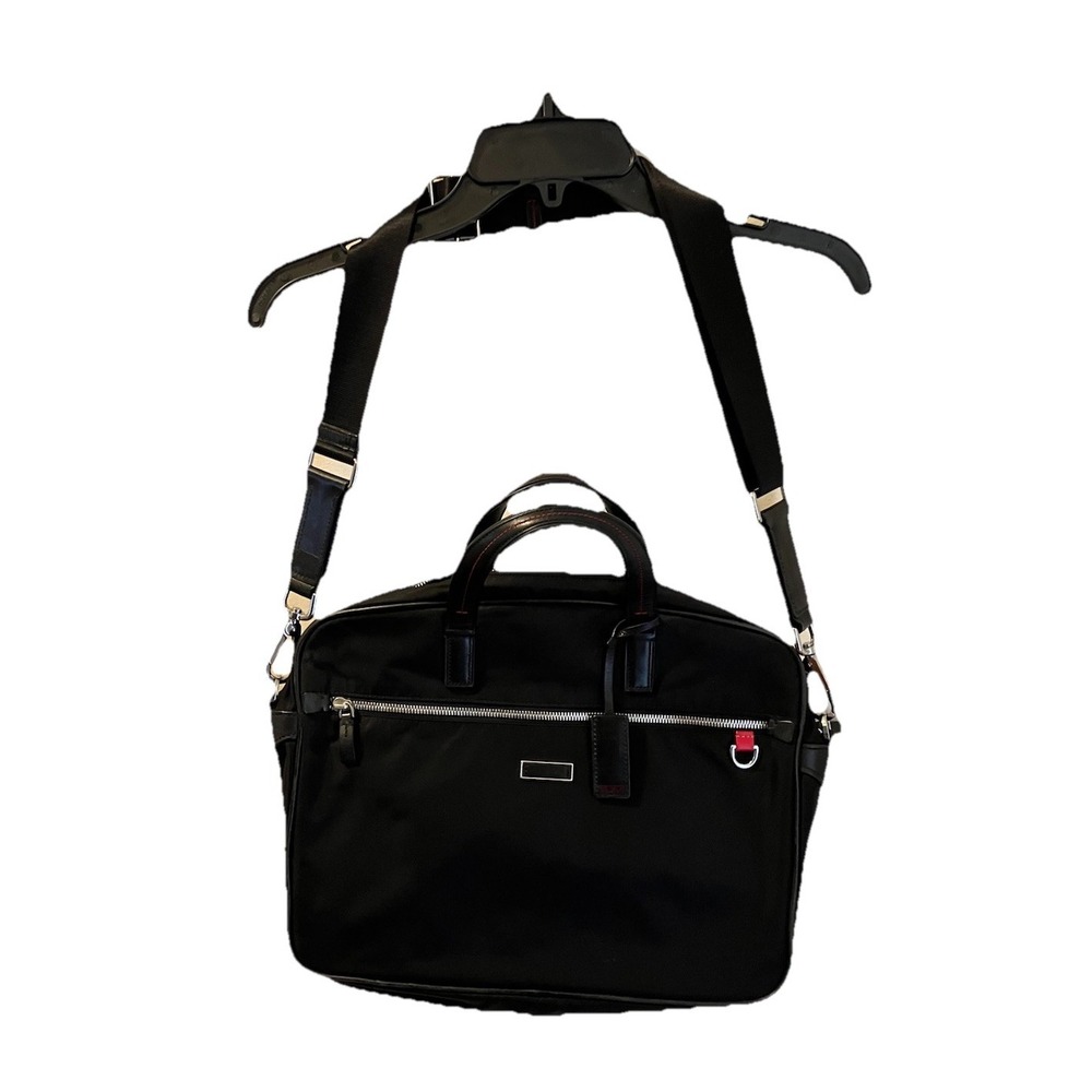 Tumi Slim Briefcase Laptop Bag Black Ballistic Nylon Shoulder Strap Organizer